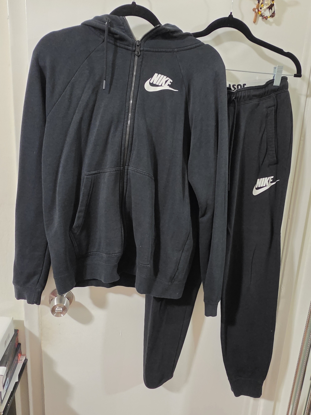 Nike Black Full-Zip Hoodie and Joggers Set with White Swoosh